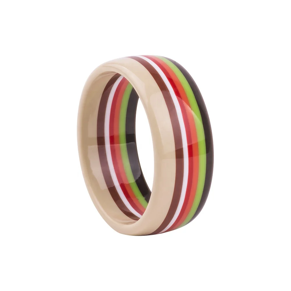 Amazon Explosion Design Cheap Wholesales Price Rainbow Colour Stripe Transparent Base Stripe Resin Bangle