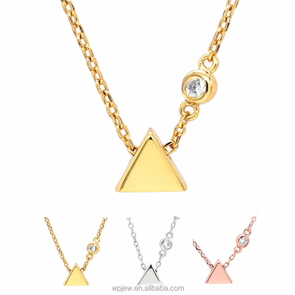 925 Sterling Silver Triangle Pyramid with Crystal Polished Fashion Pendant Necklace Jewelry for Girls jewelry triangle necklace