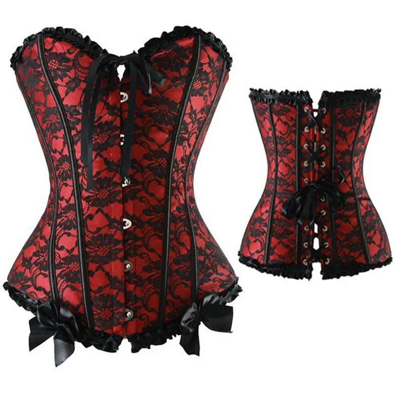Satin Bone Lace Up Steampunk Corset Sexy Bustier Overbust Slim Corset