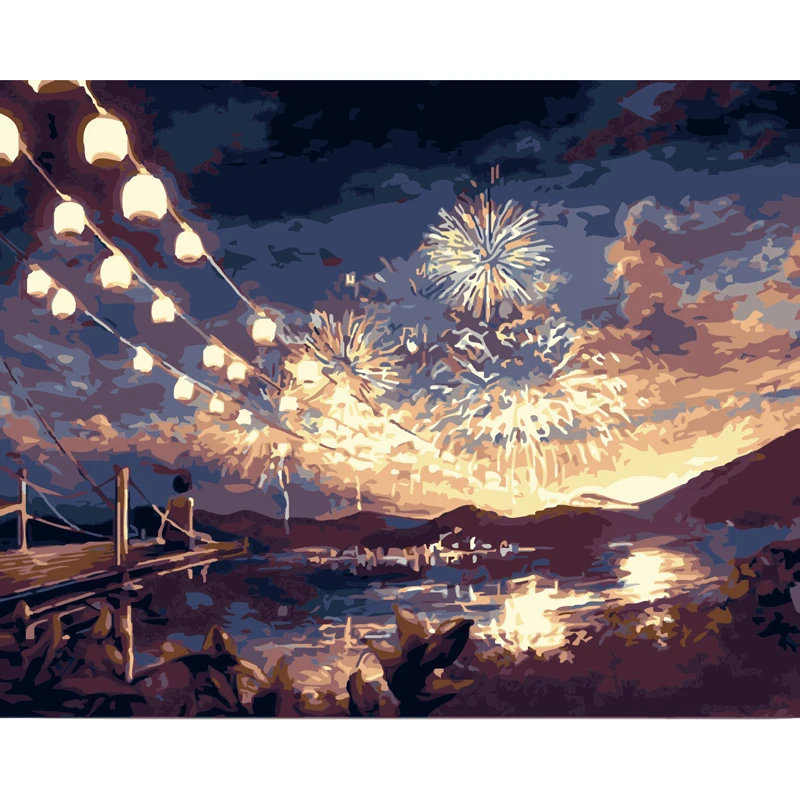3d Oil Painting On Canvas Fireworks Blooming At Night Posters And Prints Home Decor Figure Wall Pictures