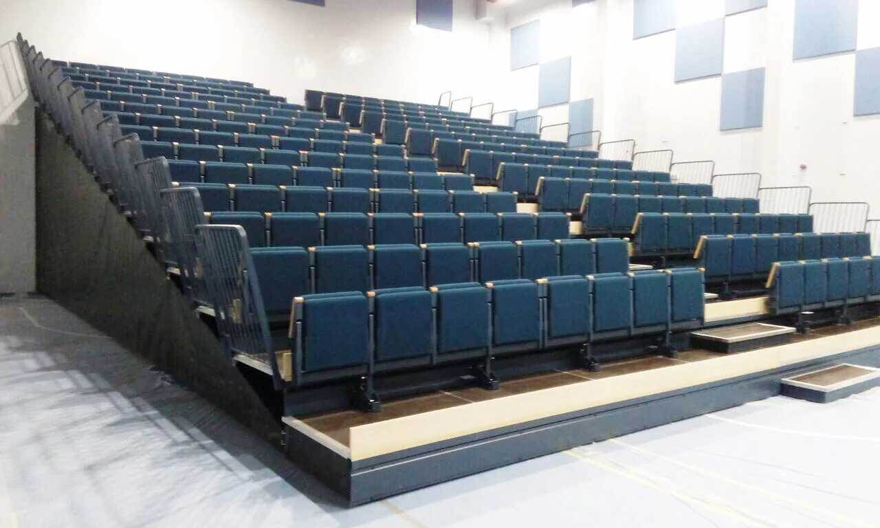  Retractable Bleacher Telescopic Seating System With Upholstered Chair Armrest Tip-up Seat For Stadiums Theater