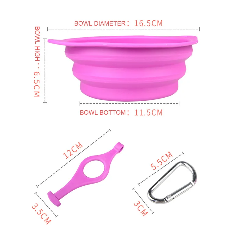 
Plastic Collapsible Folding Silicone Foldable Pet Bowl with Carabiner Clip 