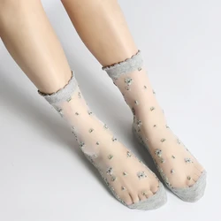 10 Pairs Factory supply transparent thin transparent crystal silk women socks