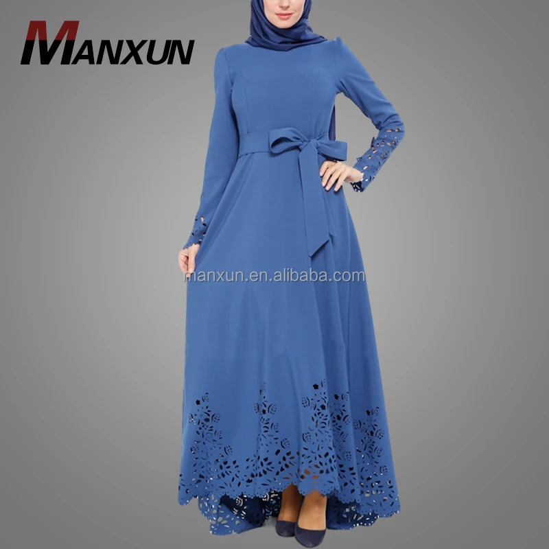New Design Blue Women Long Sleeves Maxi Dress Abaya Muslim Clothing Beautiful Jubah Islamic Wear For Ladies