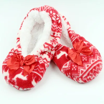 Women Coral soft sole household slippers and hosiery with silicone plastic outsole anti-slip warm floor shoes