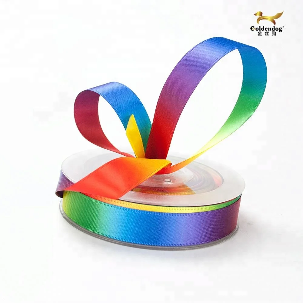 100% Polyester Heat-Transfer Printing Double Sided Satin Rainbow Ribbon