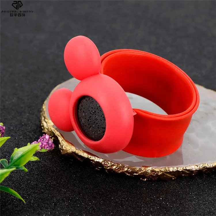 Mickey Mouse Anti Anxiety Lava Stone Essential Oil Diffuser Bracelet Adjustable Slap Silicon Wristband