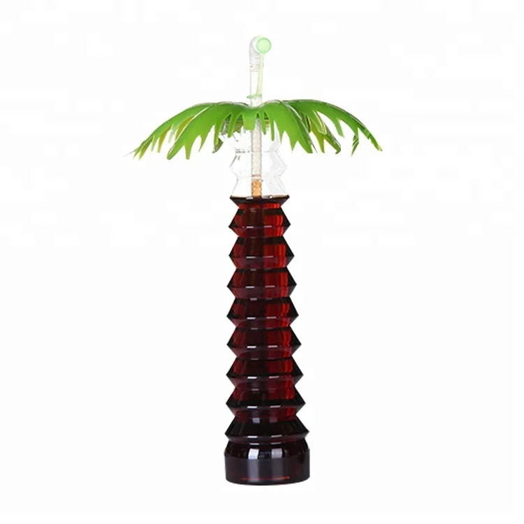 Bpa free disposable coconut palm tree shape plastic yard cups slush with straw