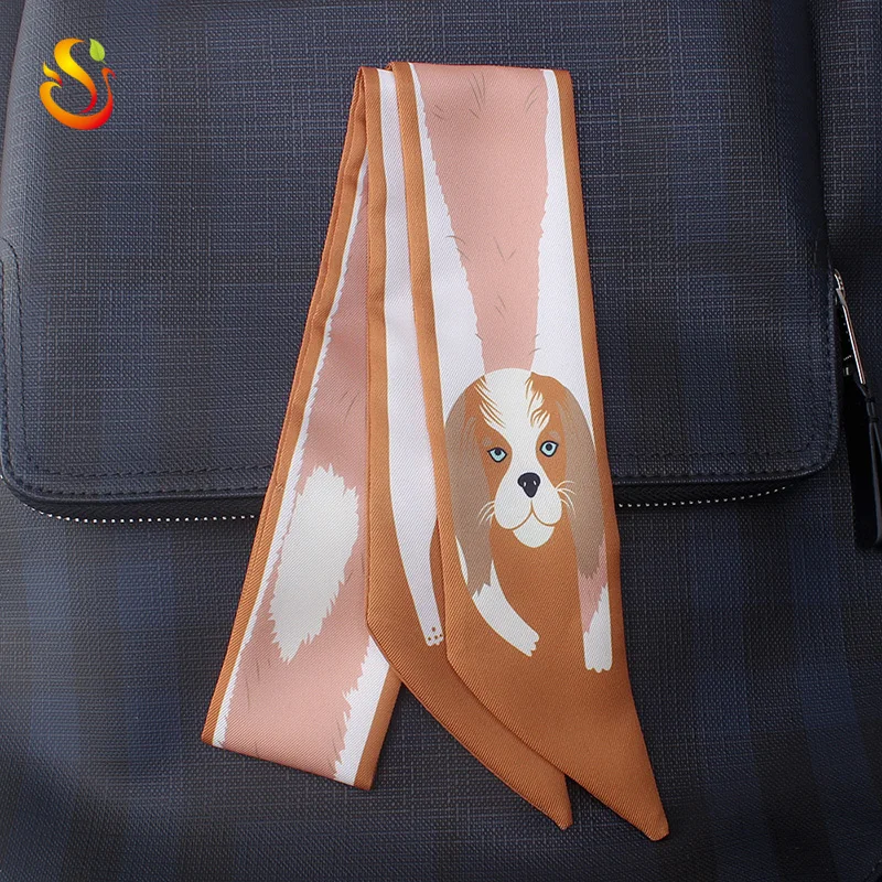 
European and American animal printed polyester silk twill scarves narrow binding bag handle small silk scarf wholesale 