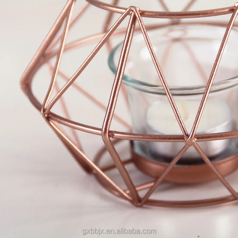 Guangxi  Factory Direct Sale Rose Gold Geometric Design Tea Light Votive Candle Holders Decorations  For Wedding