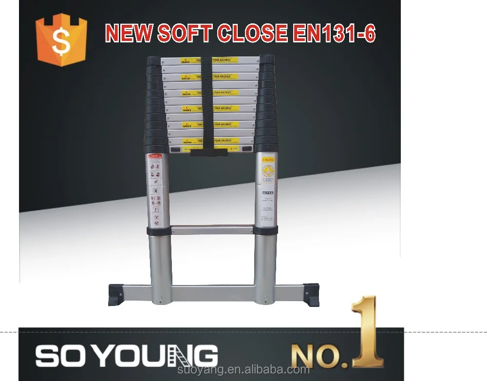 3.8m Soft Close Extension Ladder & Non-slip Rubber Feet Telescopic Ladder