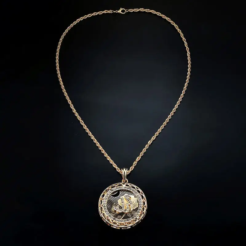 2019 Hot Selling Real Gold Arabian Muslim Islamic Allah diamond pendant necklace Crystal Round Pendant Necklace