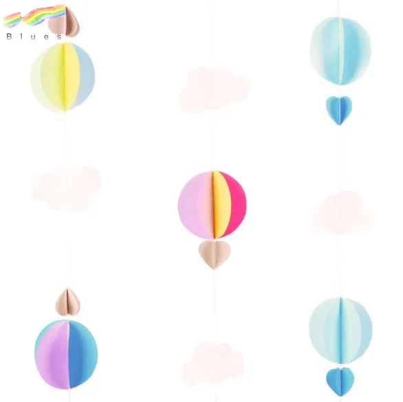 Clouds Hot Air Balloons Heart Shapes Wall Hanging Paper Garland Craft Party Banner Decoration