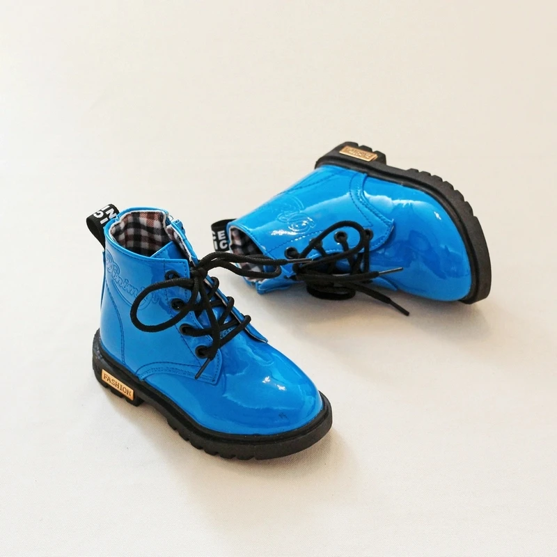 Ботильоны на шнуровке для мальчиков и девочек, водонепроницаемые ботинки с боковой молнией для маленьких детей