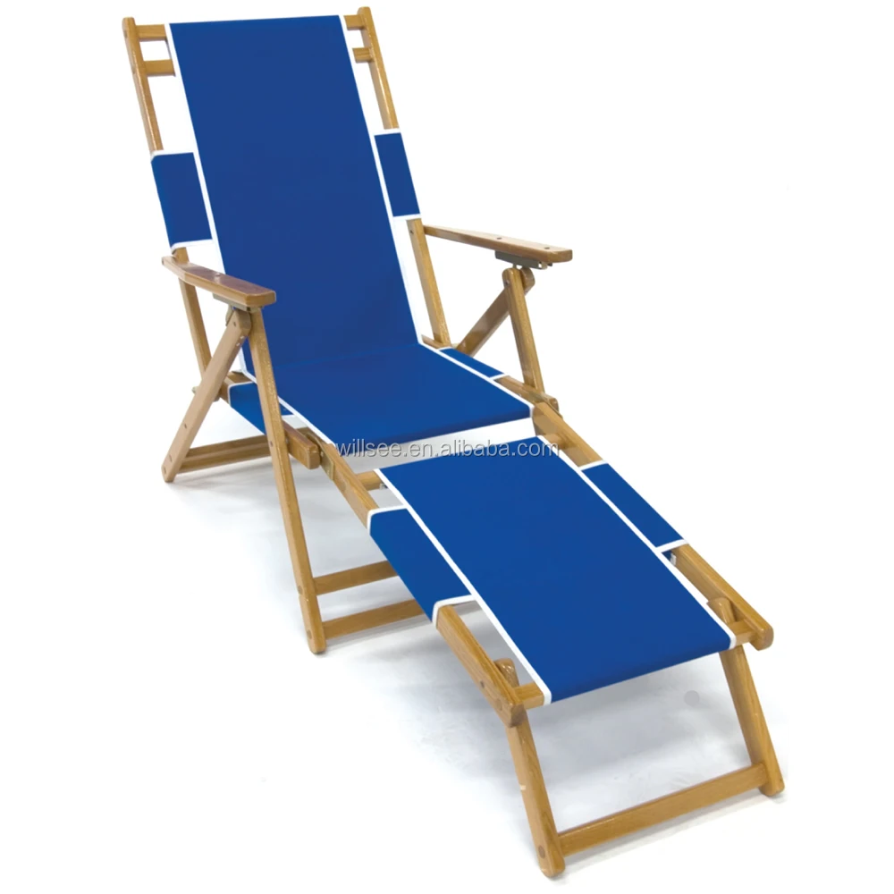 HE-1055,Promotional wooden folding beach deck chair,wood fabric deck chair with pillow with footrest