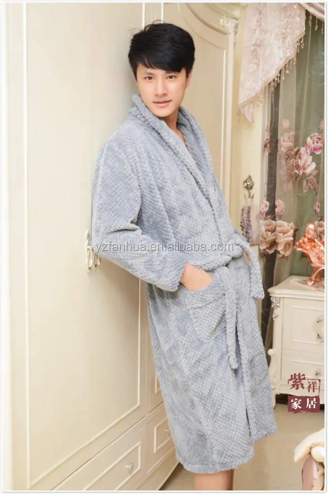 
Luxury Soft Gray Honeycomb jacquard Fleece Bathrobe For Online Shopping 
