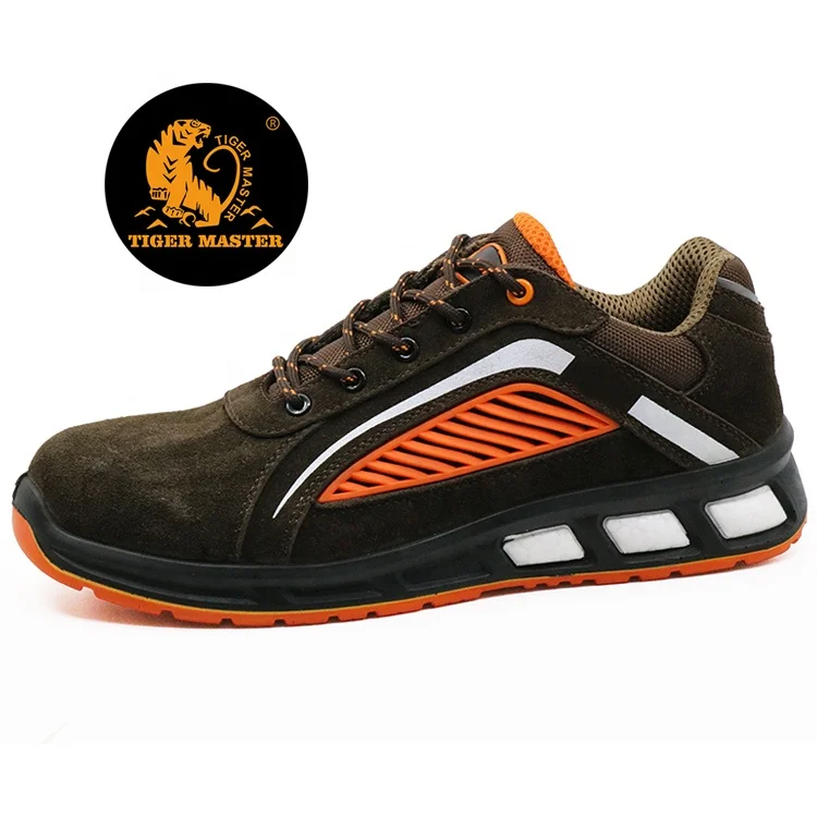 Brown suede leather metal free non slip airport safety shoes work