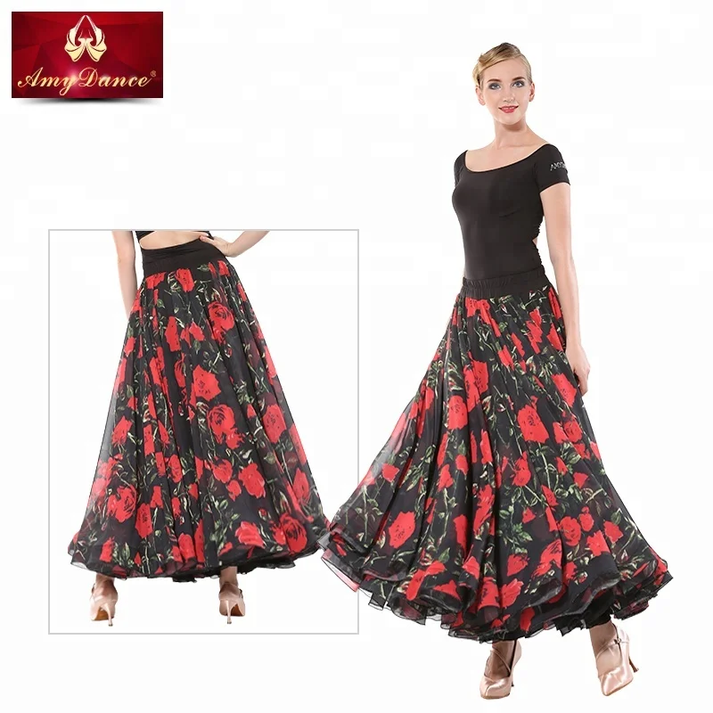 
High quality ballroom dance skirt with double puffy chiffon large hem ballroom dance dress 