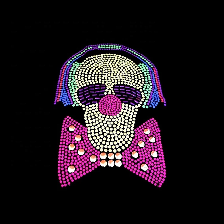 Custom Design Korea Manufacturers Skull Hotfix Rhinestone Transfer Strass Applique Flatback  For Garment