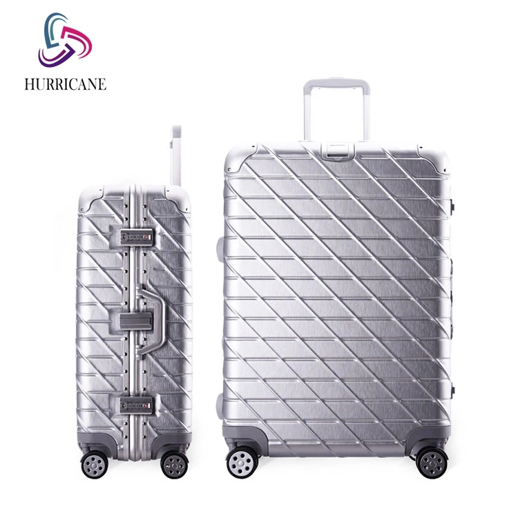 4 wheel aluminium striped luggage soft side metal frame luggage with hidden compartment carry on business suitcase