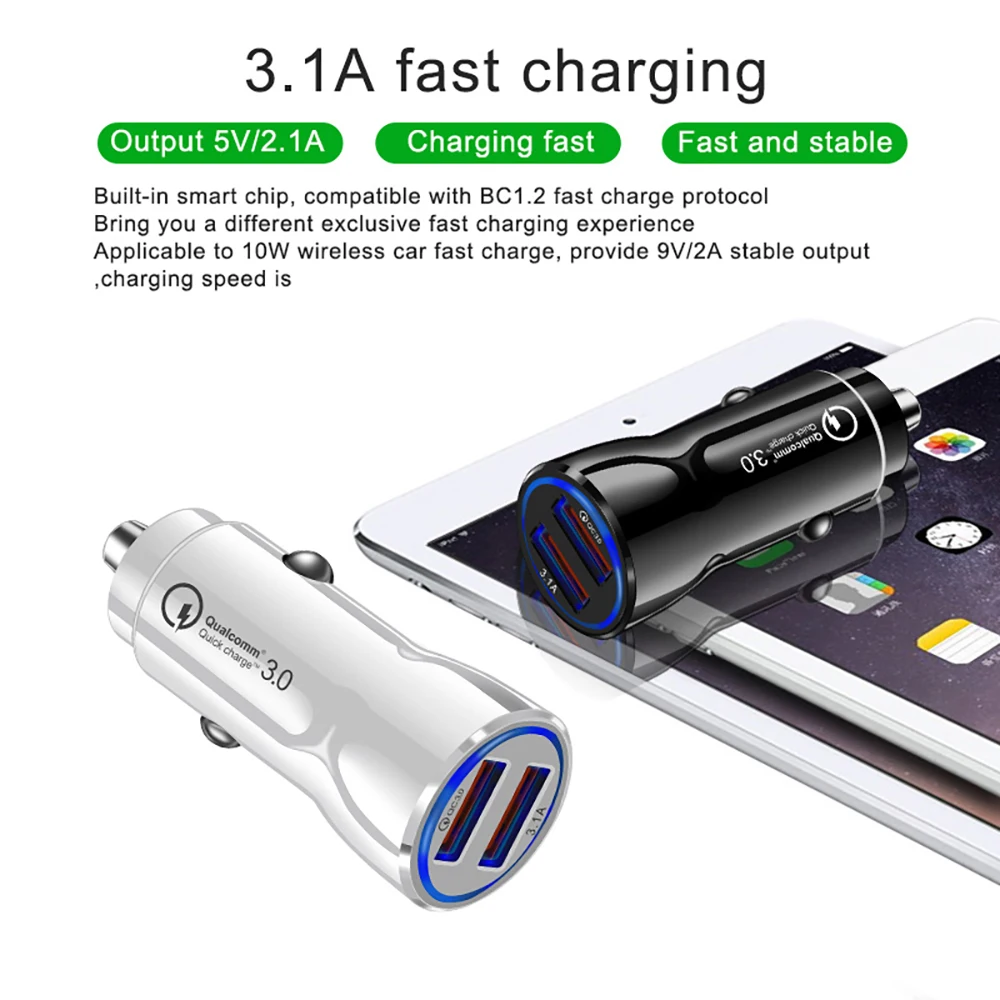 
3.1A Quick Charge 3.0 New Electric Accessor For iphone charger for Xiaomi Huawei samsung mobile phone Car charger 