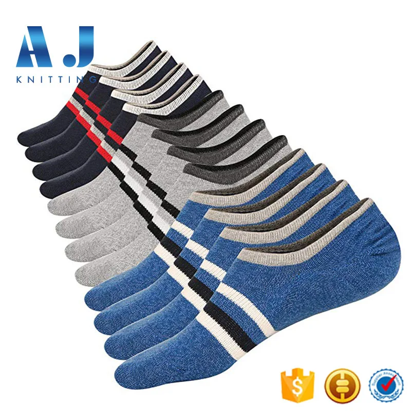 AJ 18272 Custom Made Invisible Low Cut Non Slip Grip Stripes Ankle No Show Socks For Men