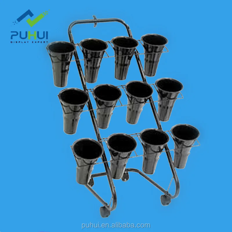 iron wire ring form bucket holder shop promotion metal tubular frame mobile flower exposition stand