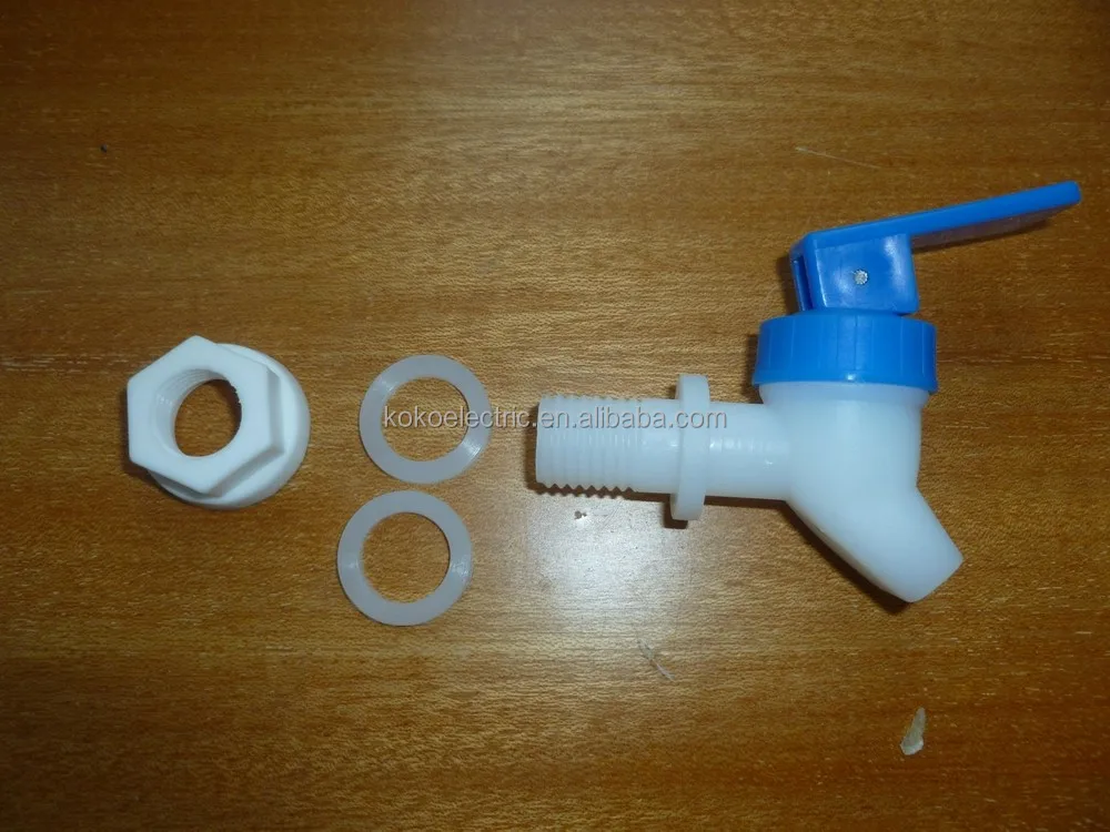 Plastic bottled water dispenser tap with red or blue handle