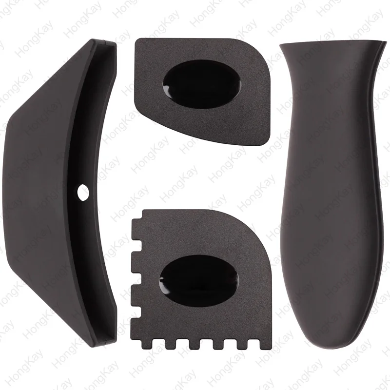 Grill Pan Scraper 4 Piece Set Silicone Hot Handle Holder Plastic PP Pan Scraper