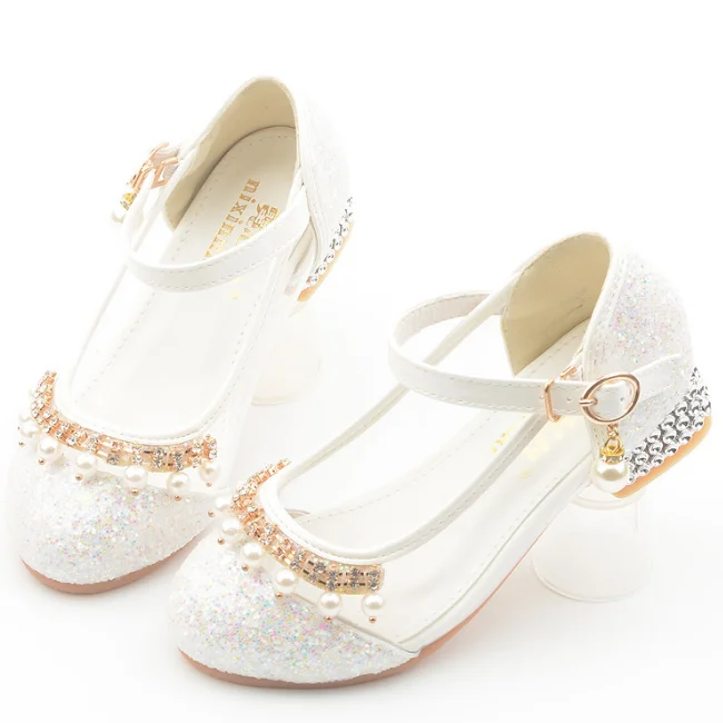 KS0800 Nice transparent design kids party shoes square heel girls diamond shoes
