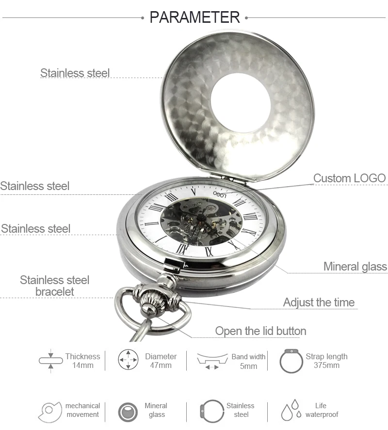 AliExpress hot sell high quality stainless steel watch chinese wholesale custom engraved mechanical pocket watch