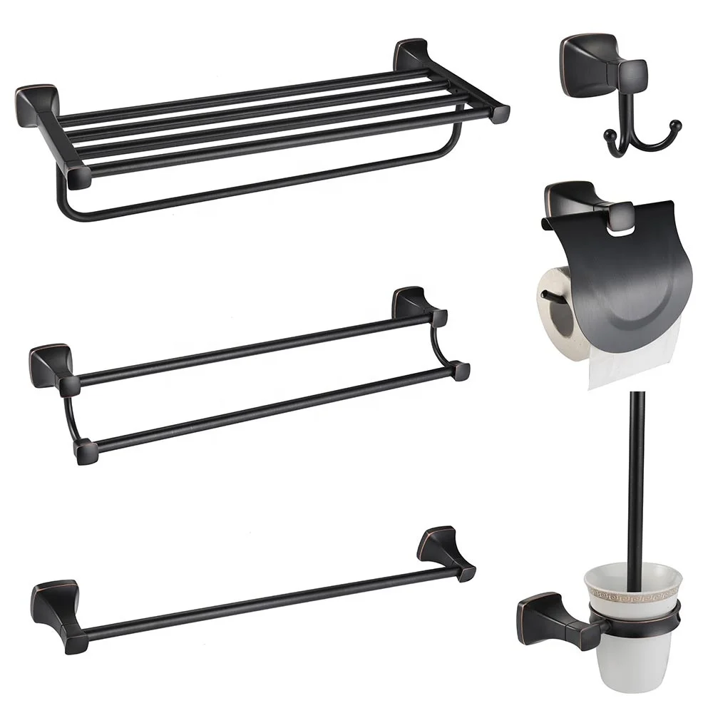 Black Oil rubber Bronze  Metal 6 Pieces Bathroom Accessories Set Stainless Steel Zinc Bathroom Hardware Accessory Set Towel Rack