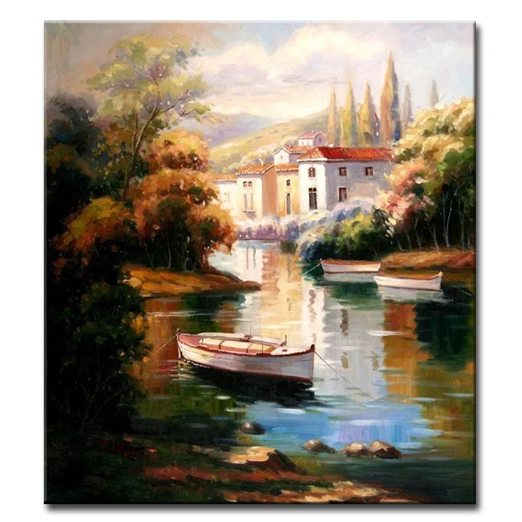 Легкая пейзажная живопись, настенное искусство, деревенский пейзаж, ручная работа, картина маслом на холсте