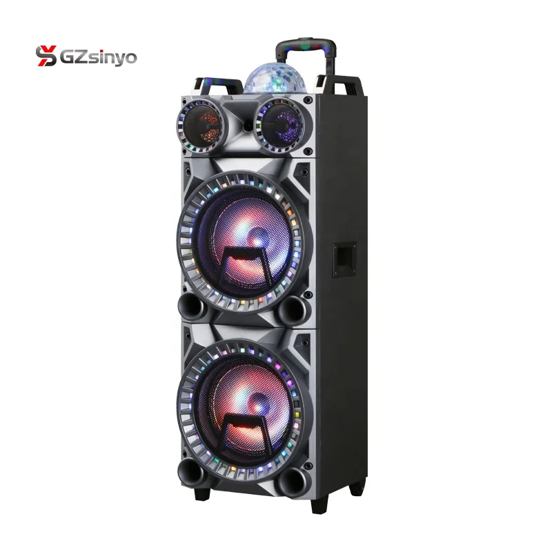 
double 10 inch wooden rechargeable party portable dj speakers with disco light 