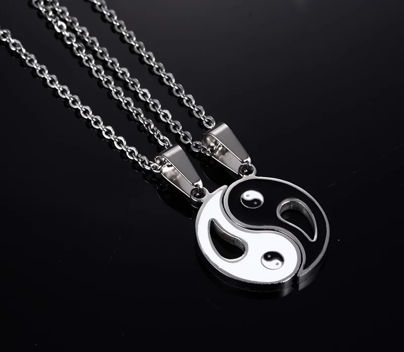 New design black and silver yin yang pendant high polished stainless steel necklace