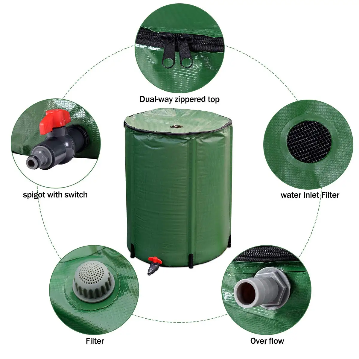 CHIN-UP 198Gallon Portable Rain Barrel Water Collector Collapsible Tank w/Spigot Filter Water Storage Container