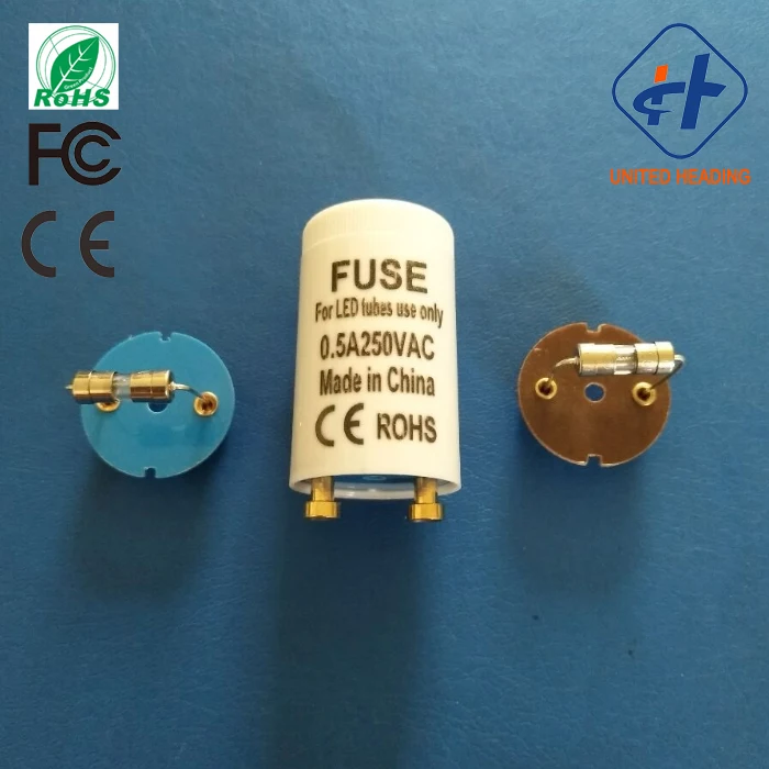 0.5A/1A/2A/2.5A fuse led lamp starter PC/PP out shell copper pin led lamp starter with fuse