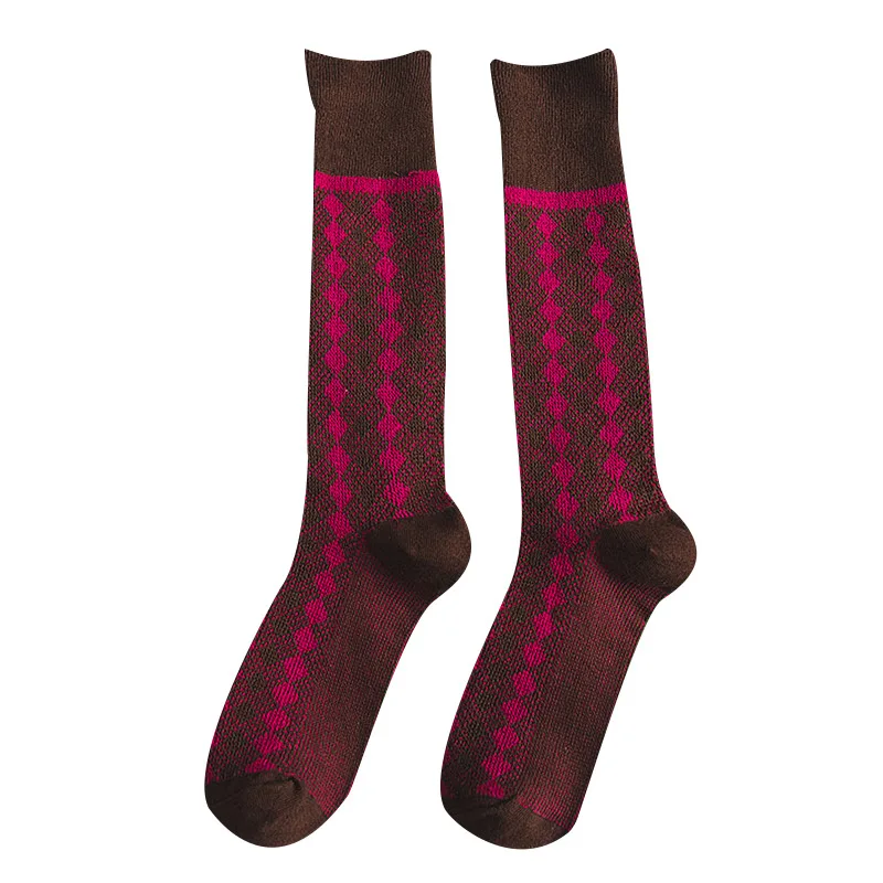 
Autumn Winter Diamond Lattice Girl Socks School Style Casual Tube Loose Socks 