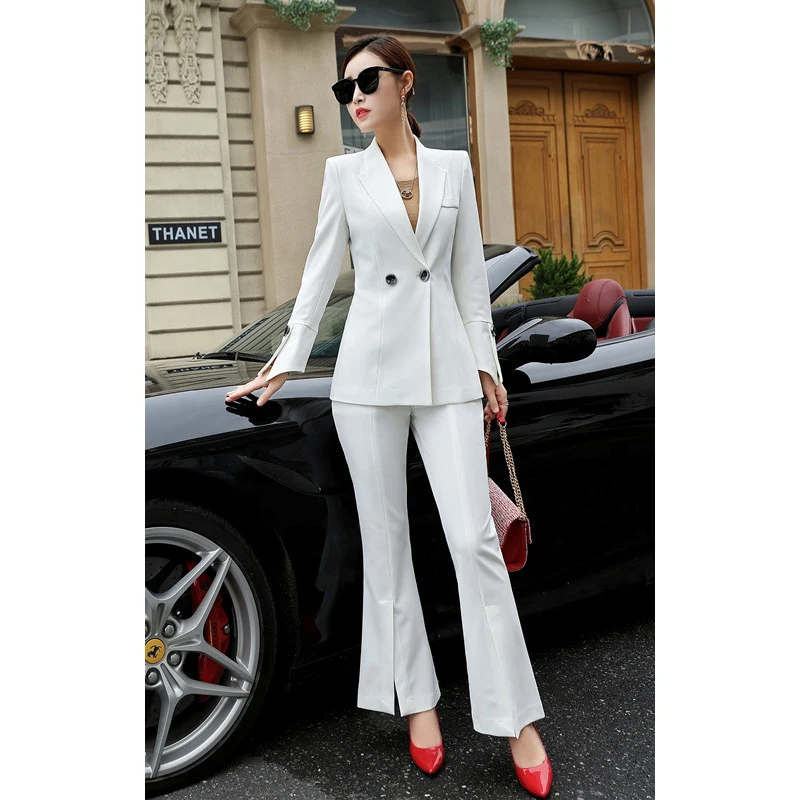 White High Low Slim Fit Two Piece Suit Women Suits For Women Office Woman Coat Suit