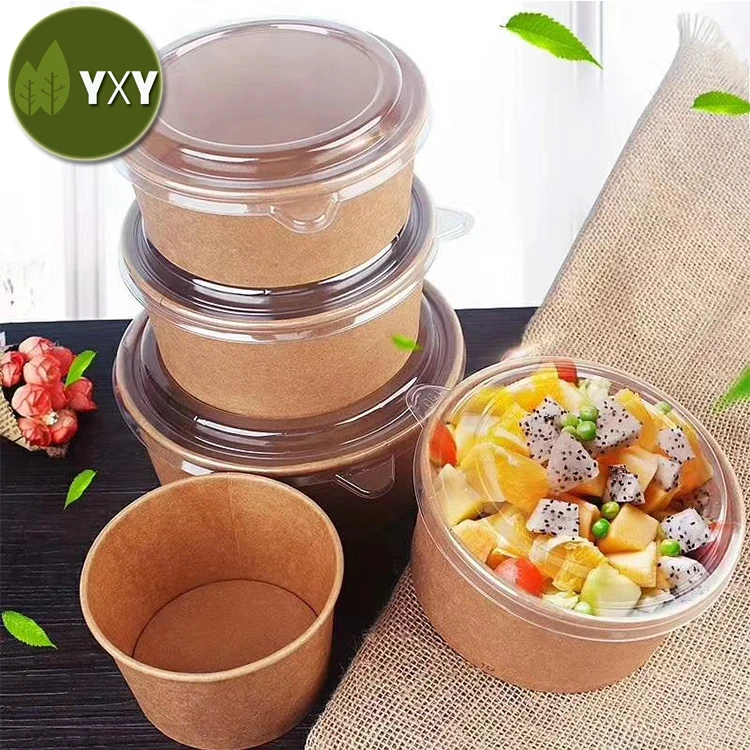 
High Quality Kraft PLA Paper Salad Bowl Disposable Biodegradable with Pla Lid 