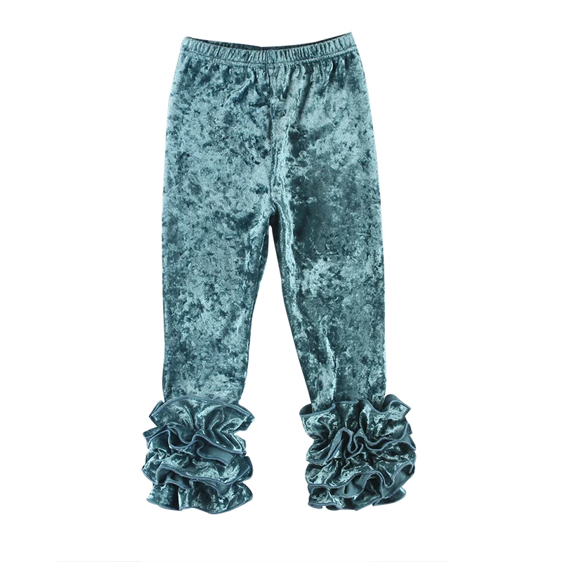 Toddler Infant Boutique Clothes Wholesale Solid Color Ruffle Baby Girls Pants Leggings Velvet Leggings