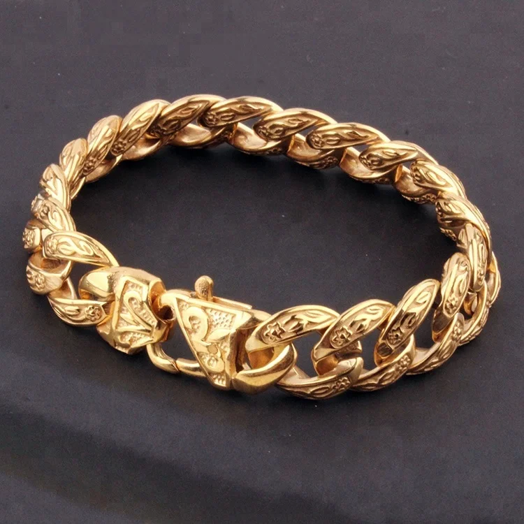 Marlary 18K Gold Plated Stainless Steel Gothic Mens Pave Cuban Chain Link Bracelet