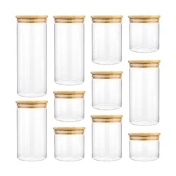 4 oz 6 oz 8 oz Clear High Cylinder Airtight Candy Food Storage Borosilicate Glass Candle Jars With wooden Top Lid