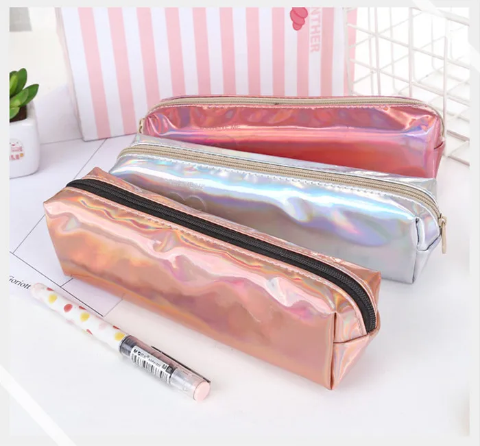 2018 Amazon hot sale holographic laser PU pencil case for children,wholesale magic simple laser pencil pouch bag for girl