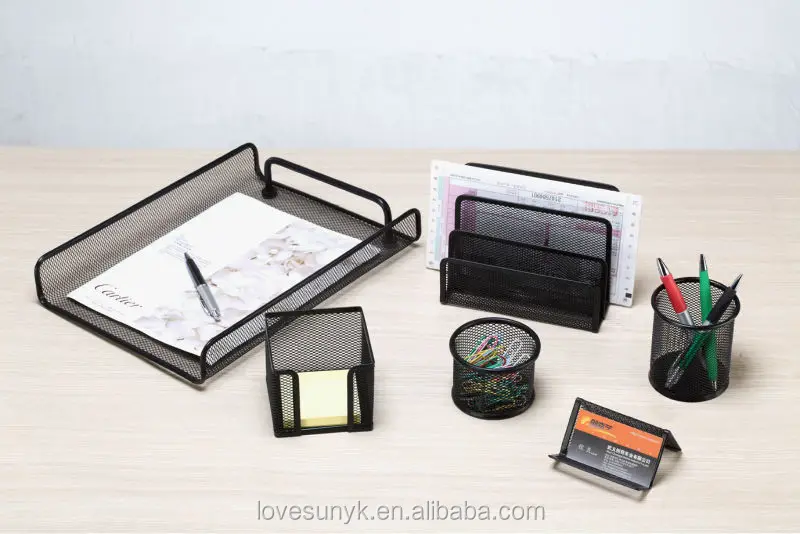 Eco-friendly high quality customized document tray stationery accessories office metal mesh desk organizer set