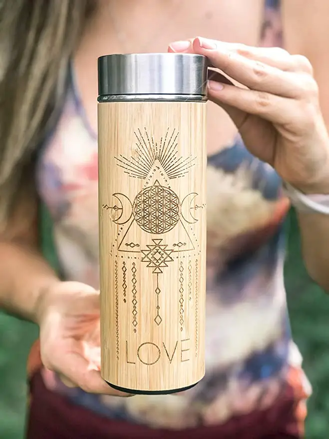 
New Design Insulated Stainless steel bamboo deluxe vacuum flask thermal water bottle 
