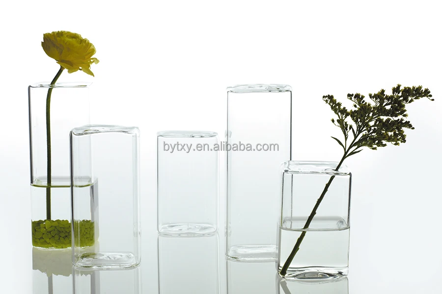Hot sale hand blown clear square tube glass table vases