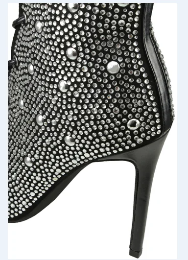 Women gender ankle boots fashion rhinestone stiletto boots front lace up peep toe ankle boots for women