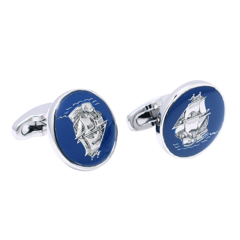 Новинка, мужские деловые Запонки с гравировкой под заказ, Синие запонки в подарочной коробке на день рождения