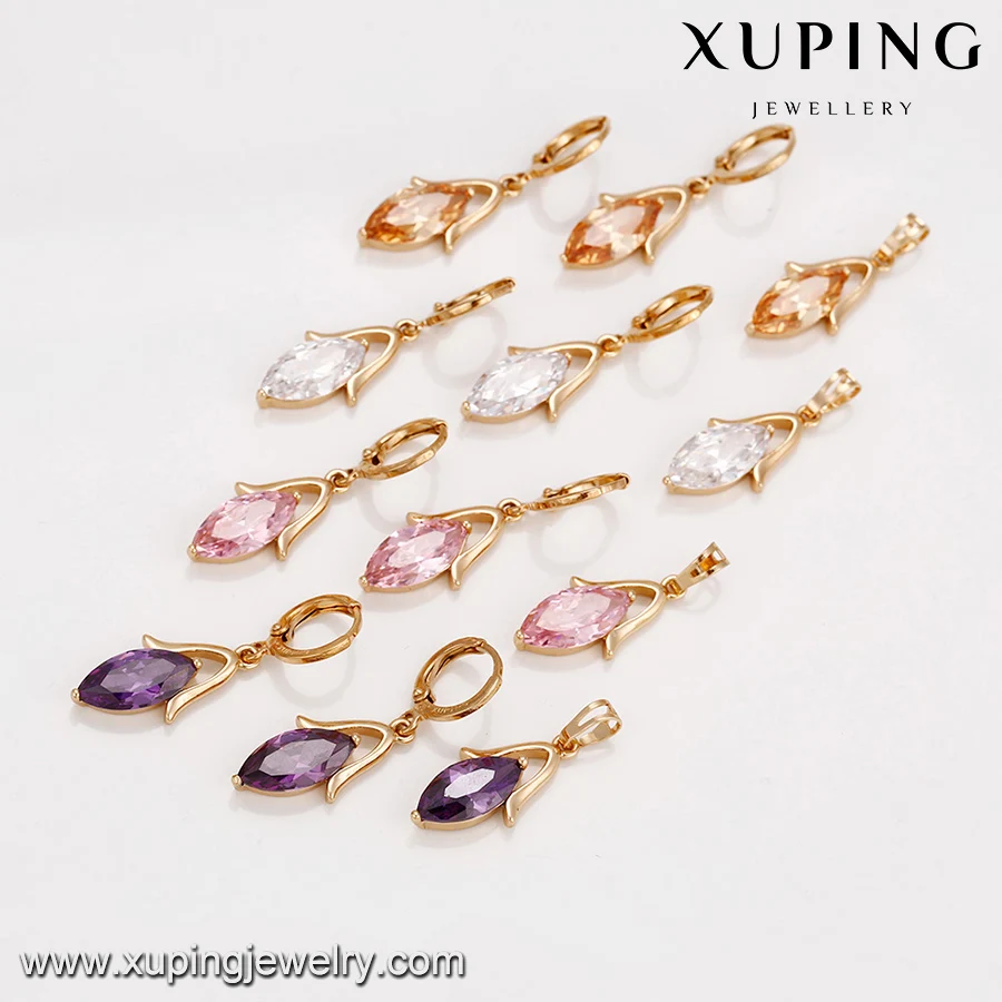 60924 xuping jewelry fashion simple exquisite a variety of colors big diamond gold plated jewelry sets
